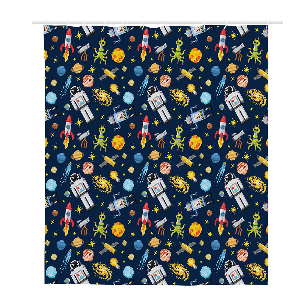 Pixel Space Pattern Print Polyester Shower Curtain