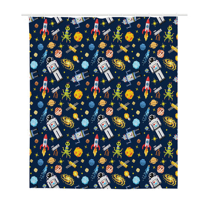 Pixel Space Pattern Print Polyester Shower Curtain