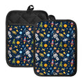 Pixel Space Pattern Print Pot Holders With Pocket