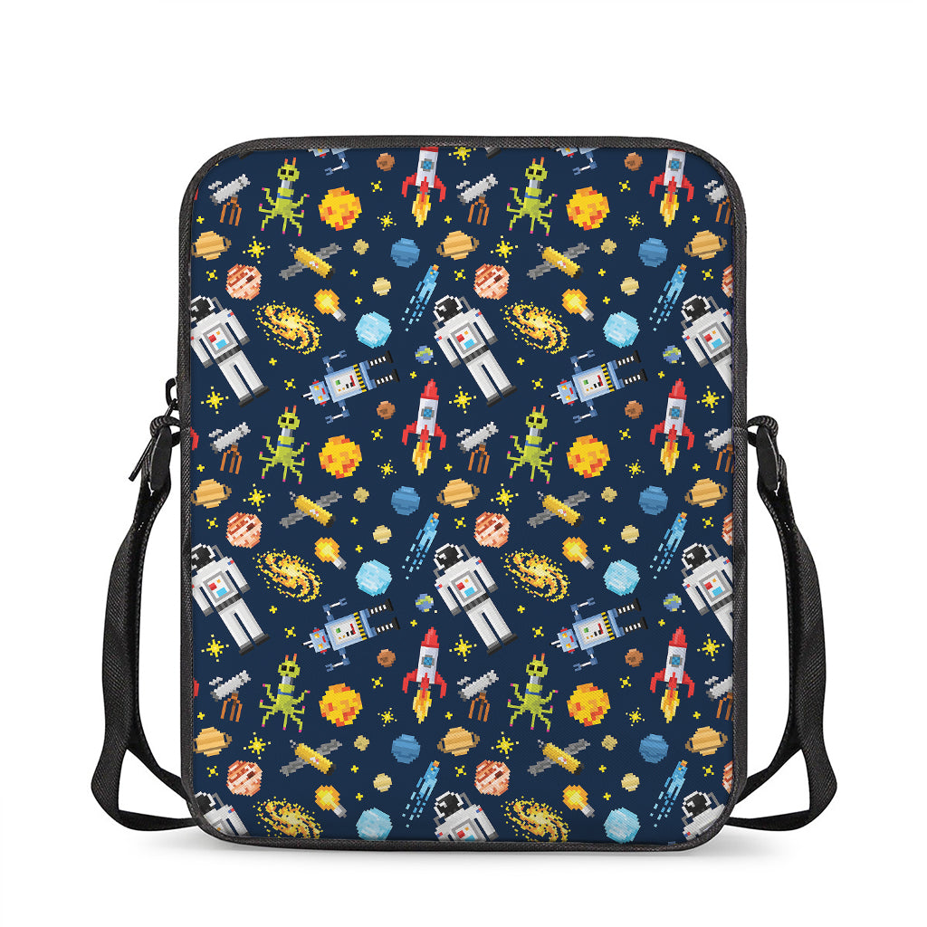 Pixel Space Pattern Print Rectangular Crossbody Bag