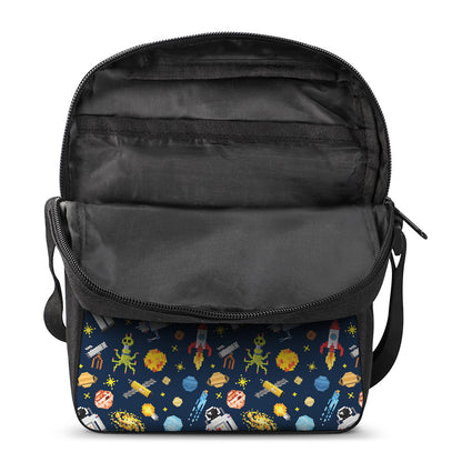 Pixel Space Pattern Print Rectangular Crossbody Bag