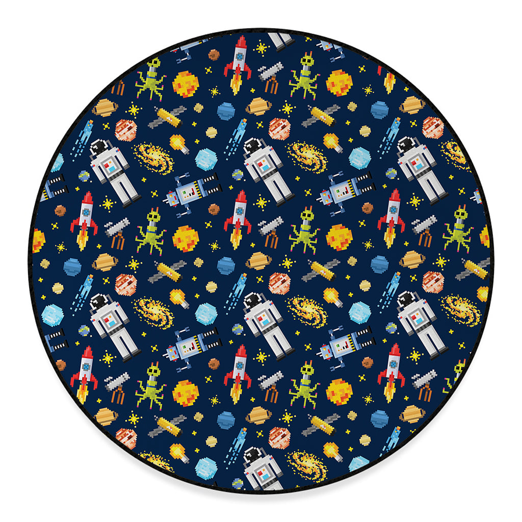 Pixel Space Pattern Print Round Floor Mat