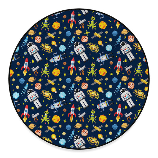 Pixel Space Pattern Print Round Floor Mat