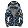 Pixel Space Pattern Print Sherpa Lined Zip Up Hoodie