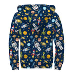 Pixel Space Pattern Print Sherpa Lined Zip Up Hoodie