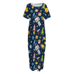 Pixel Space Pattern Print Short Sleeve Long Nightdress
