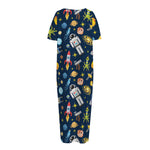 Pixel Space Pattern Print Short Sleeve Long Nightdress