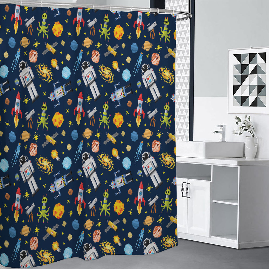 Pixel Space Pattern Print Shower Curtain