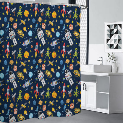 Pixel Space Pattern Print Shower Curtain