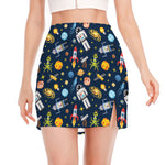 Pixel Space Pattern Print Side Slit Mini Skirt