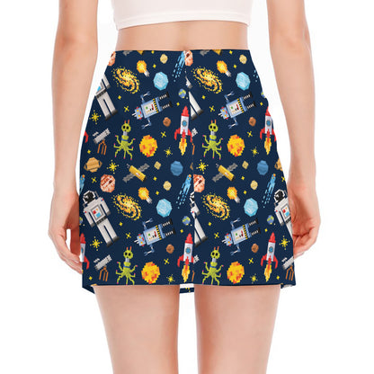 Pixel Space Pattern Print Side Slit Mini Skirt