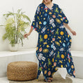 Pixel Space Pattern Print Silk V-Neck Kaftan Dress