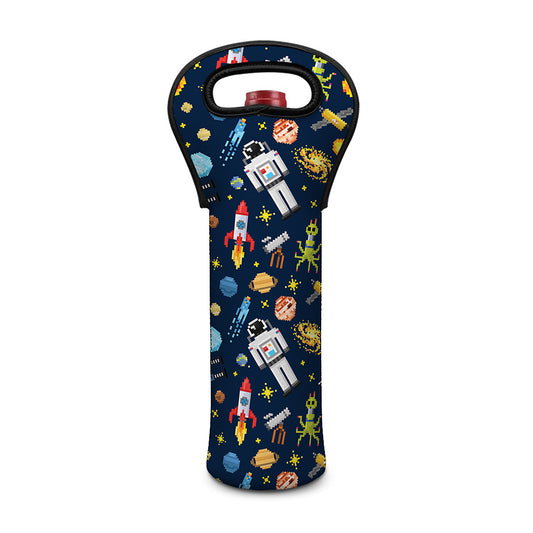 Pixel Space Pattern Print Single Neoprene Wine Tote