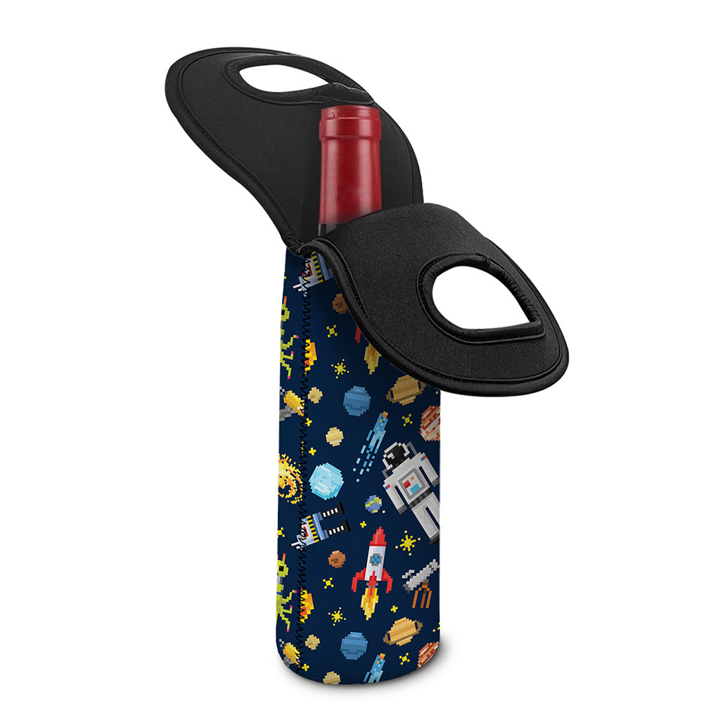 Pixel Space Pattern Print Single Neoprene Wine Tote