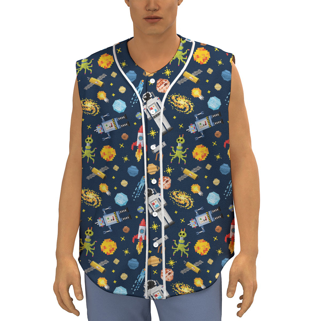 Pixel Space Pattern Print Sleeveless Baseball Jersey