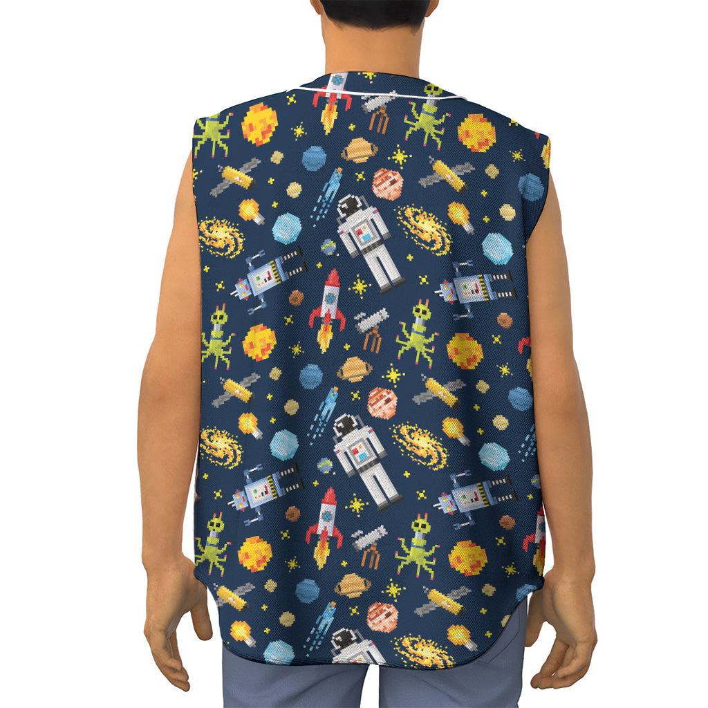 Pixel Space Pattern Print Sleeveless Baseball Jersey