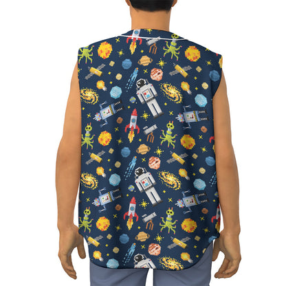 Pixel Space Pattern Print Sleeveless Baseball Jersey