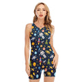Pixel Space Pattern Print Sleeveless One Piece Swimsuit