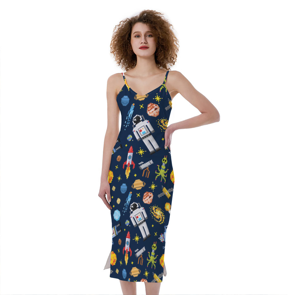 Pixel Space Pattern Print Slim Fit Midi Cami Dress