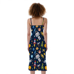 Pixel Space Pattern Print Slim Fit Midi Cami Dress