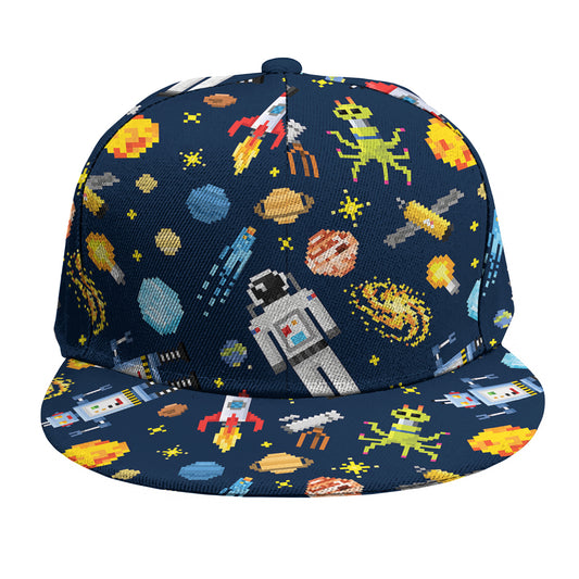 Pixel Space Pattern Print Snapback Cap
