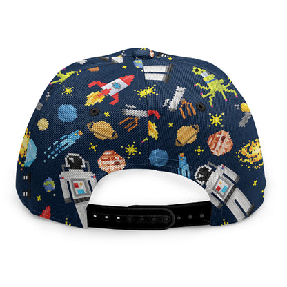 Pixel Space Pattern Print Snapback Cap