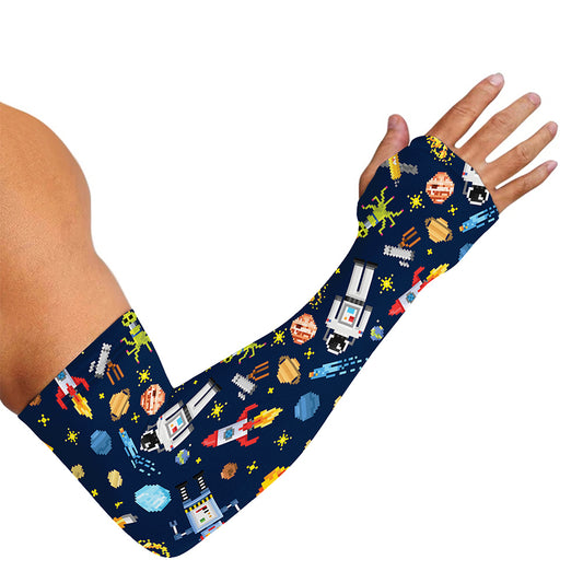 Pixel Space Pattern Print Sun Protection Arm Sleeves