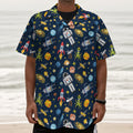 Pixel Space Pattern Print Textured Short Sleeve Shirt