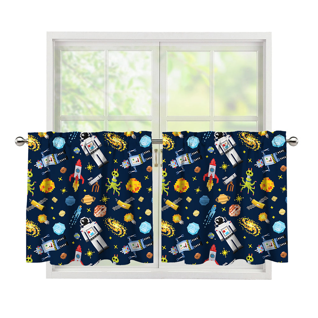 Pixel Space Pattern Print Tier Curtains
