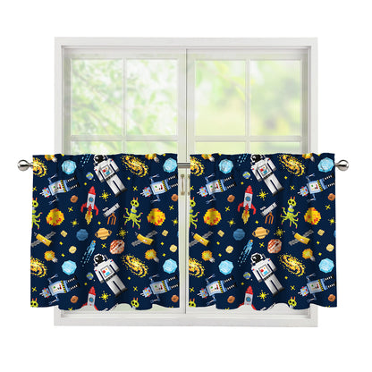 Pixel Space Pattern Print Tier Curtains