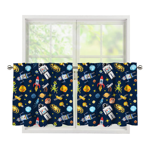 Pixel Space Pattern Print Tier Curtains