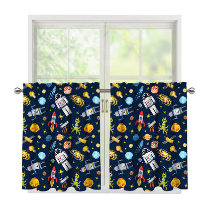 Pixel Space Pattern Print Tier Curtains