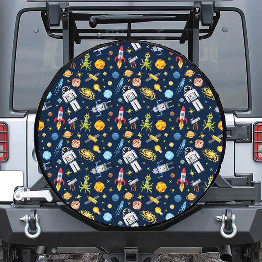 Pixel Space Pattern Print Tire Cover