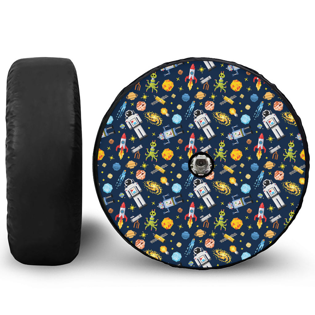Pixel Space Pattern Print Tire Cover With Camera Hole