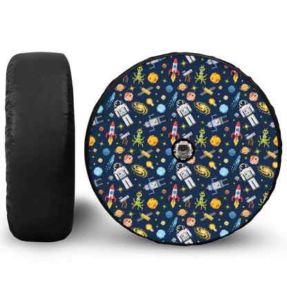 Pixel Space Pattern Print Tire Cover With Camera Hole