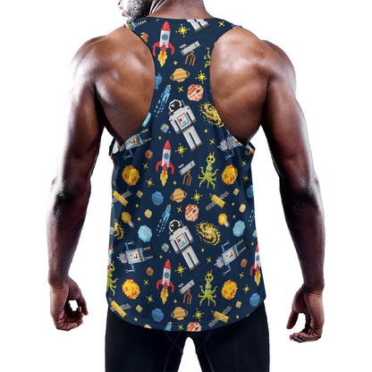 Pixel Space Pattern Print Training Tank Top