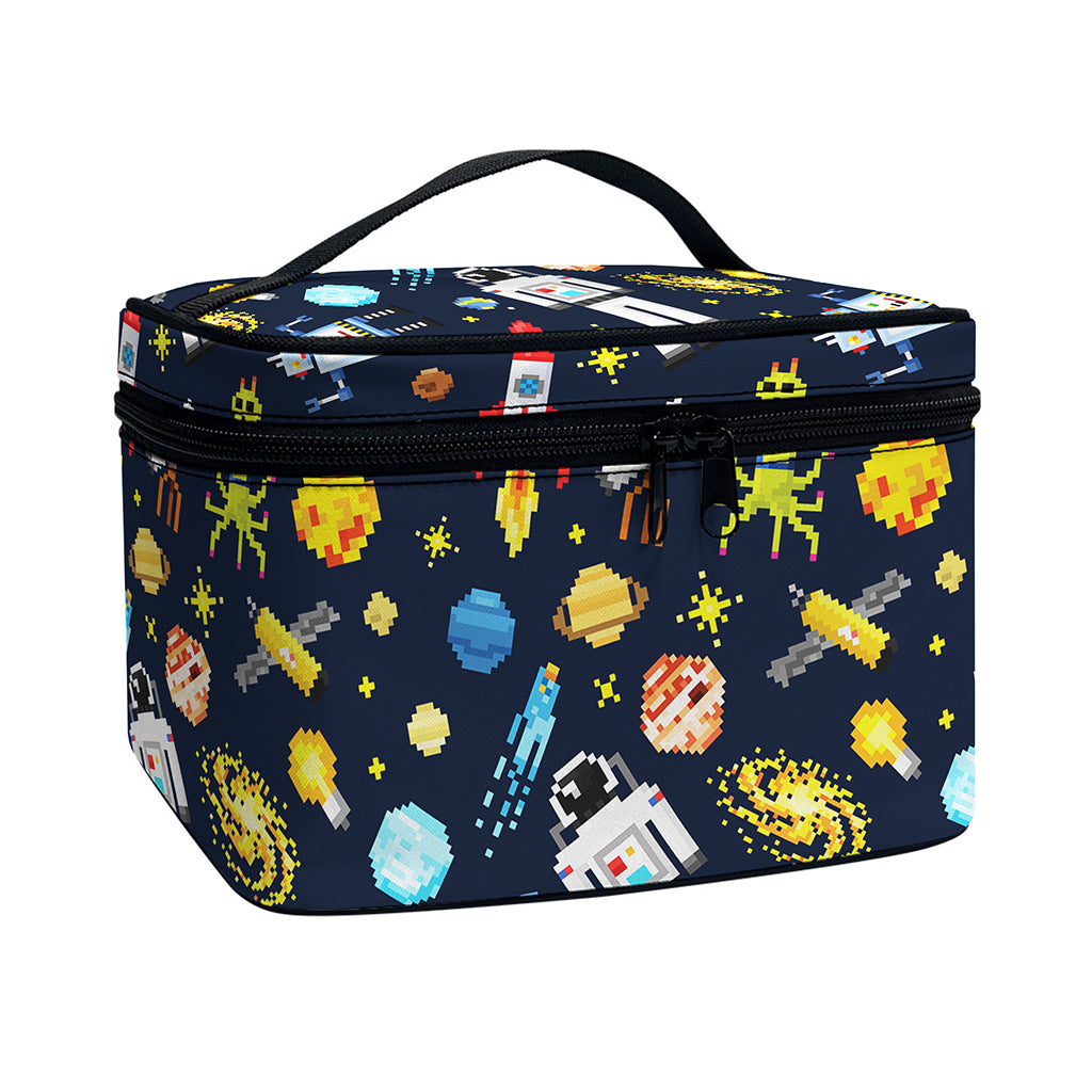 Pixel Space Pattern Print Travel Makeup Bag