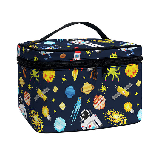 Pixel Space Pattern Print Travel Makeup Bag