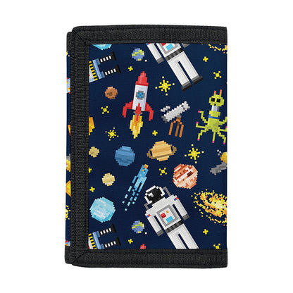 Pixel Space Pattern Print Trifold Wallet