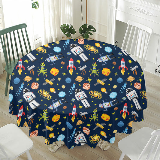 Pixel Space Pattern Print Waterproof Round Tablecloth