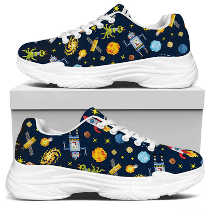 Pixel Space Pattern Print White Chunky Shoes