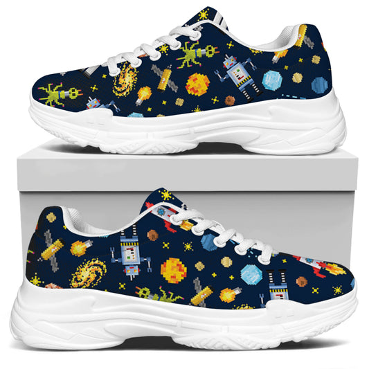 Pixel Space Pattern Print White Chunky Shoes