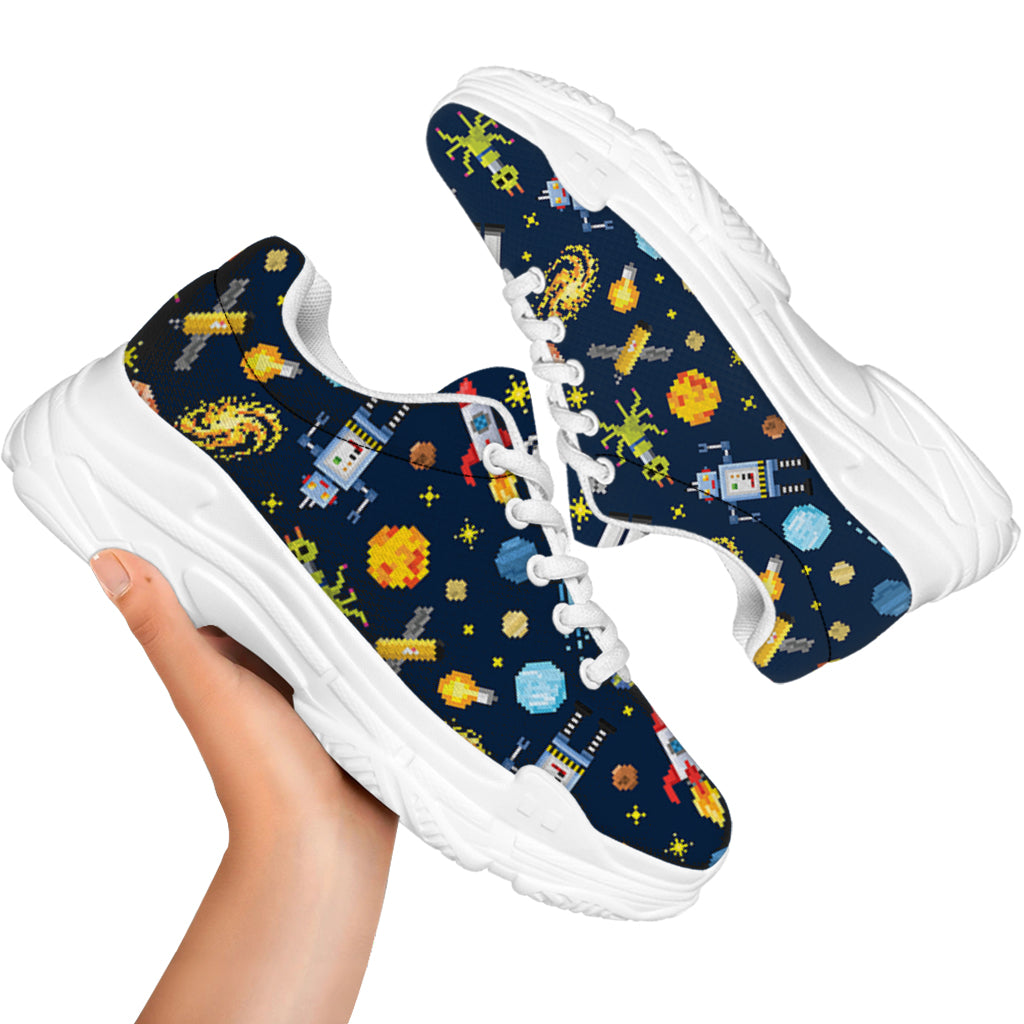 Pixel Space Pattern Print White Chunky Shoes