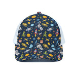 Pixel Space Pattern Print White Mesh Trucker Cap