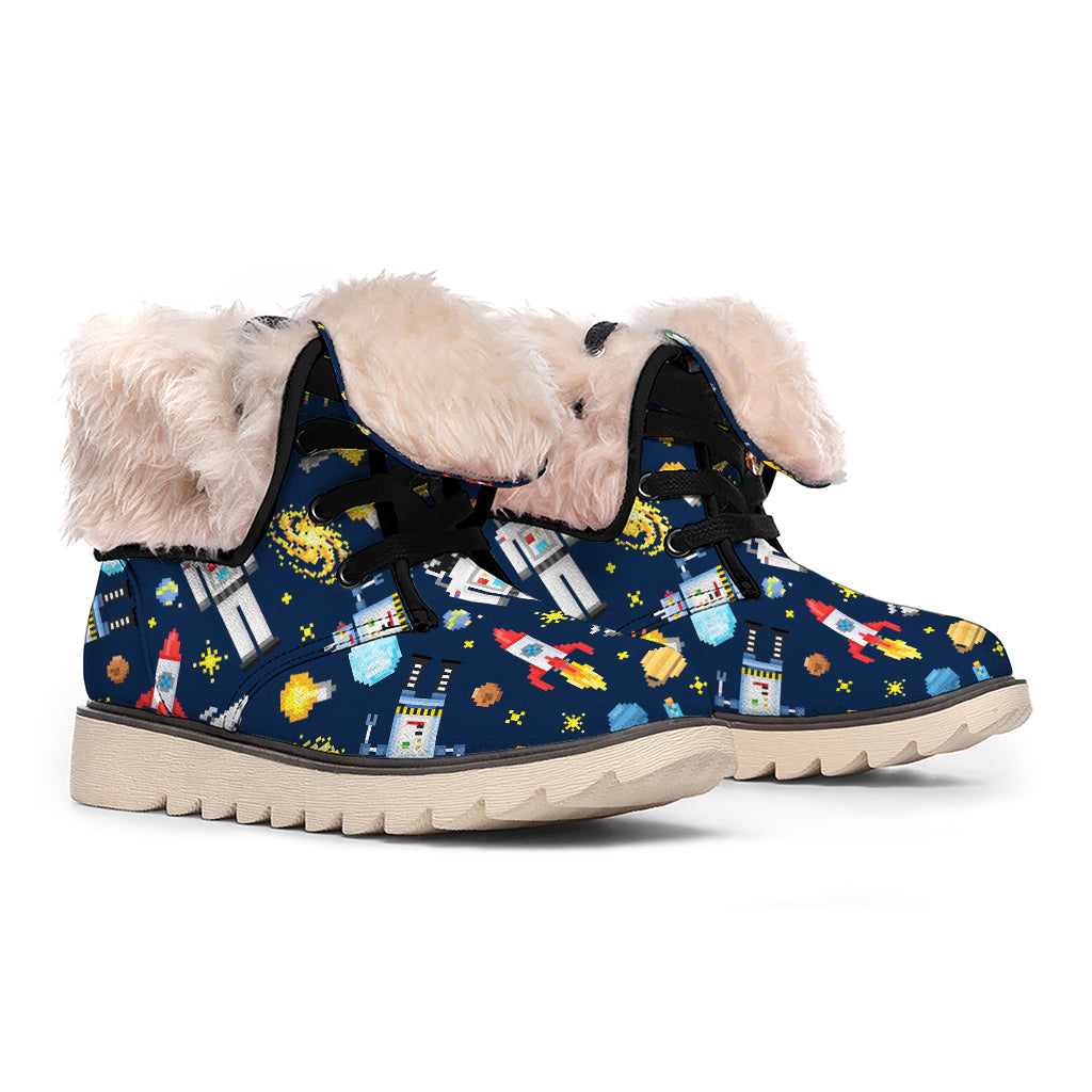 Pixel Space Pattern Print Winter Boots