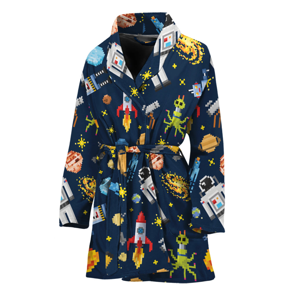 Pixel Space Pattern Print Women's Bathrobe
