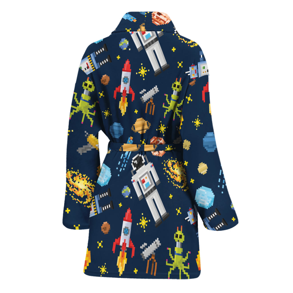 Pixel Space Pattern Print Women's Bathrobe
