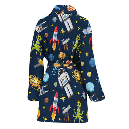 Pixel Space Pattern Print Women's Bathrobe
