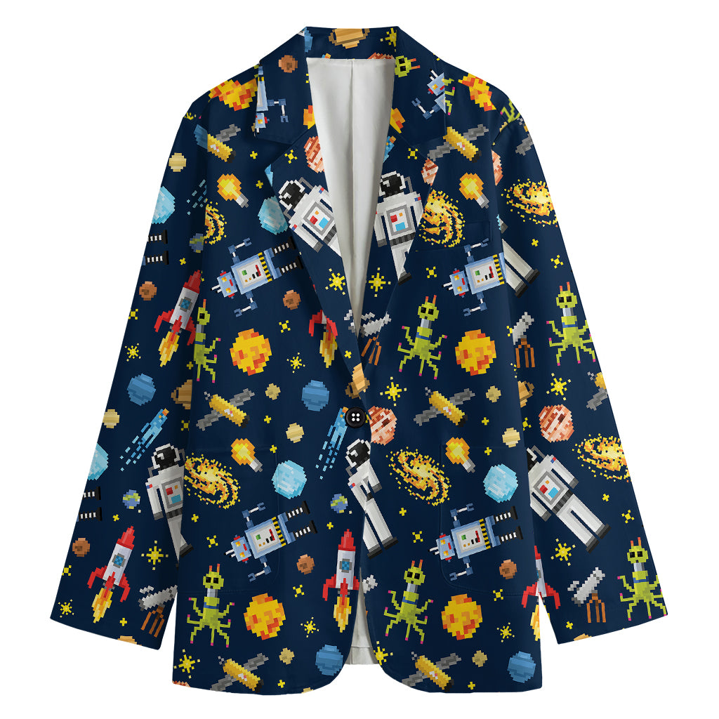 Pixel Space Pattern Print Women's Blazer