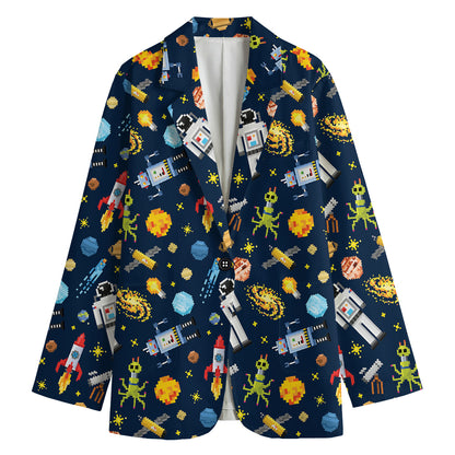 Pixel Space Pattern Print Women's Blazer
